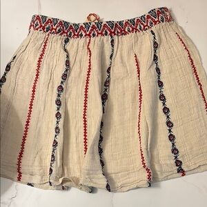 RAGA red and blue cotton gauze circle skirt cream/embroidery. Size large.NWT